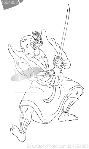 Image of Samurai warrior with katana sword fighting stance