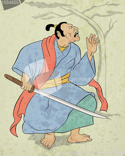 Image of Samurai warrior with katana sword fighting stance