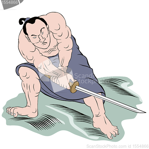 Image of Samurai warrior with katana sword fighting stance