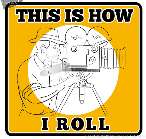 Image of Cameraman vintage movie film camera shooting 
