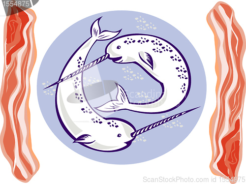 Image of narwhal whales and bacon