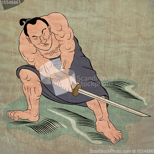 Image of Samurai warrior with katana sword fighting stance