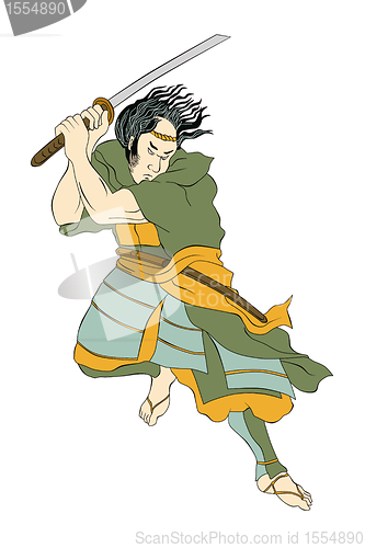 Image of Samurai warrior with katana sword fighting stance
