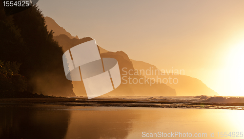 Image of Misty sunset on Na Pali coastline