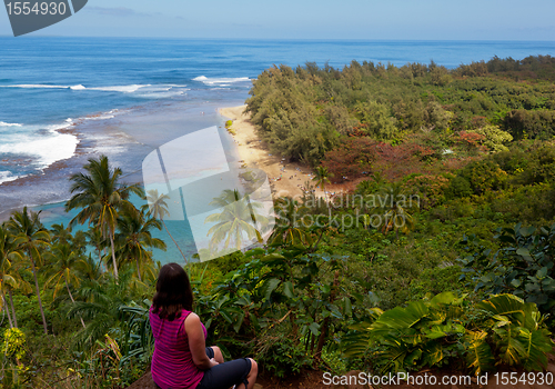 Image of Ke'e beach on Kauai from trail