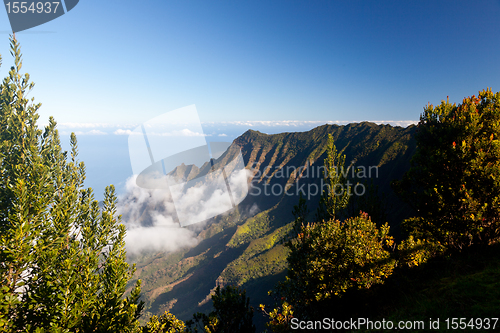 Image of Fog forms on Kalalau valley Kauai