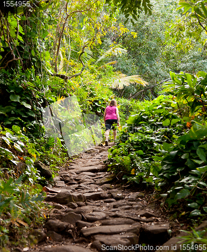 Image of Girl hiking Kalalau trail in Kauai