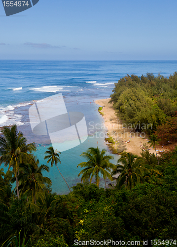 Image of Ke'e beach on Kauai from trail