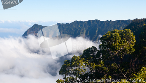 Image of Fog forms on Kalalau valley Kauai