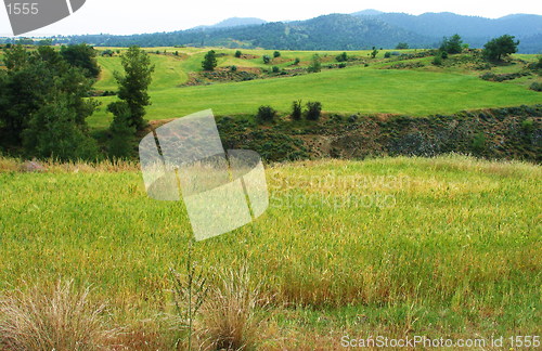 Image of Green fields and mountain mist. Cyprus