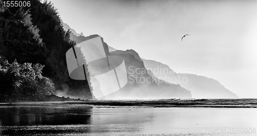 Image of Misty sunset on Na Pali coastline