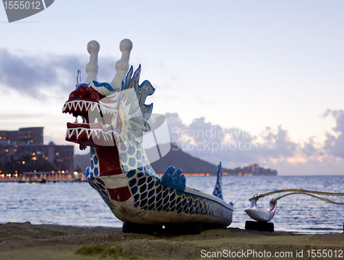 Image of Carved head of dragon canoe