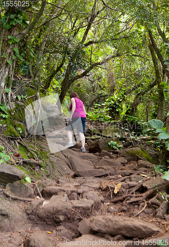 Image of Girl hiking Kalalau trail in Kauai