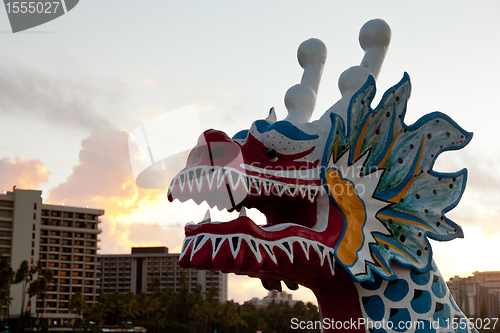 Image of Carved head of dragon canoe