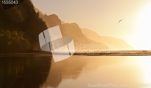 Image of Misty sunset on Na Pali coastline