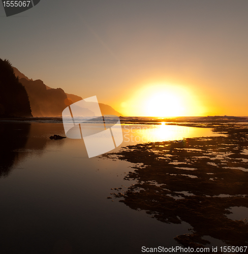 Image of Misty sunset on Na Pali coastline