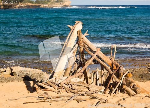 Image of Driftwood formed into tent shape