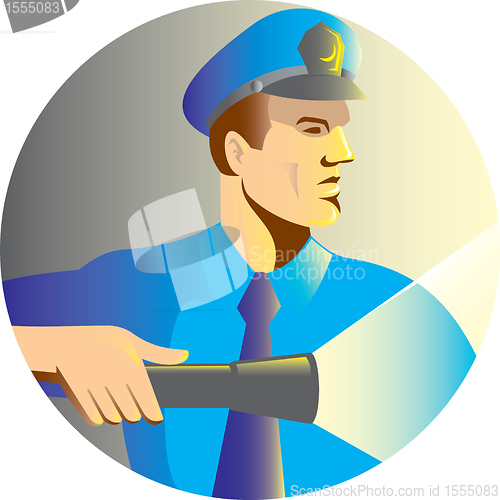 Image of Security guard policeman officer flashlight torch