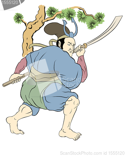 Image of Samurai warrior with katana sword fighting stance