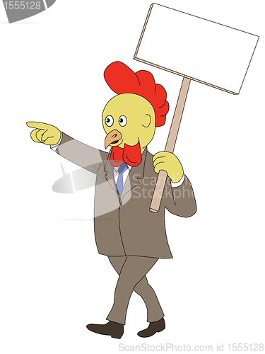 Image of cartoon rooster chicken walking placard sign