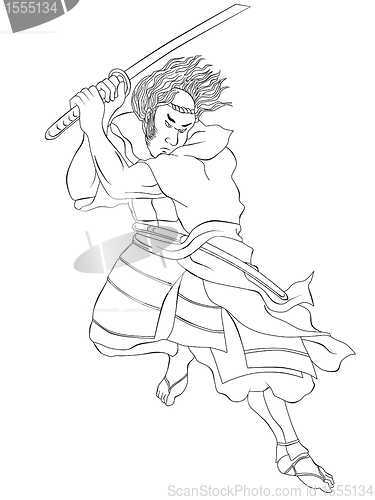 Image of Samurai warrior with katana sword fighting stance