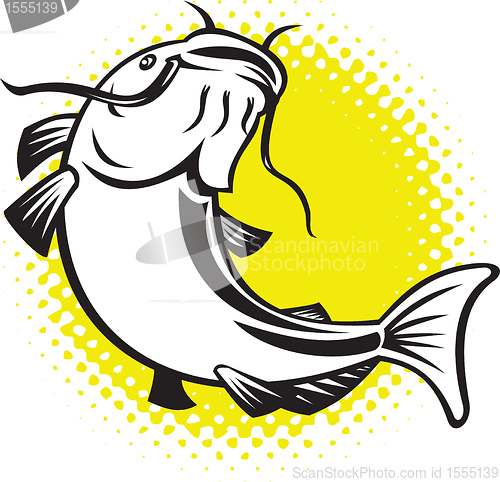 Image of Catfish jumping up with halftone dots