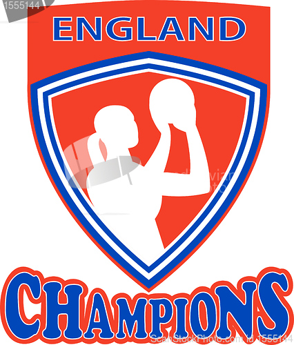 Image of netball shooter champions England shield
