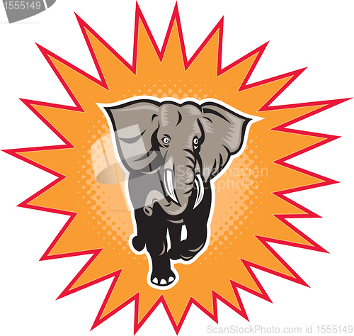 Image of african elephant charging halftone dots