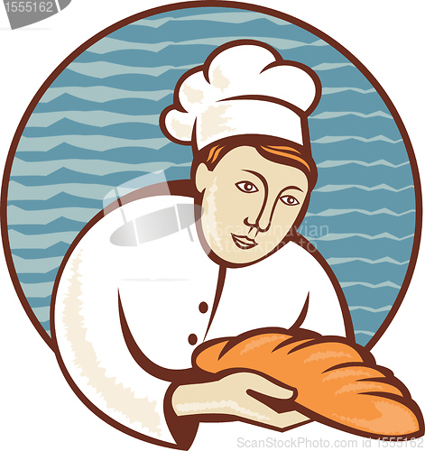 Image of baker chef with loaf of bread retro