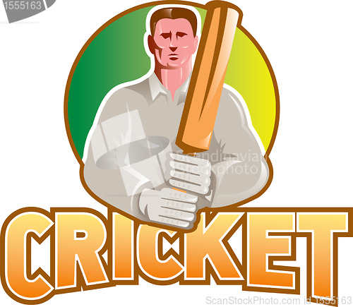 Image of cricket player batsman with bat front view