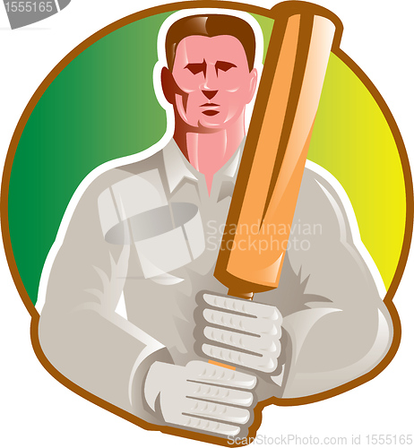 Image of cricket player batsman with bat front view
