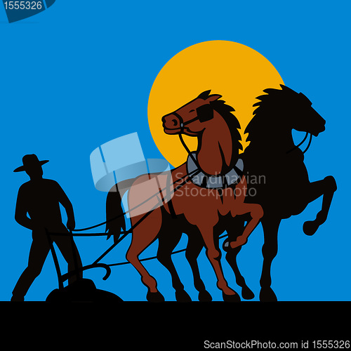 Image of farmer and horse plowing field
