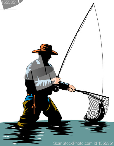 Image of fly fisherman with rod and reel