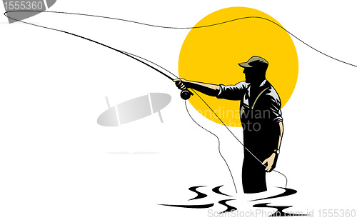 Image of fly fisherman with rod and reel