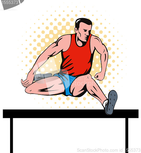 Image of track and field athlete jumping hurdle
