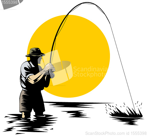 Image of fly fisherman with rod and reel