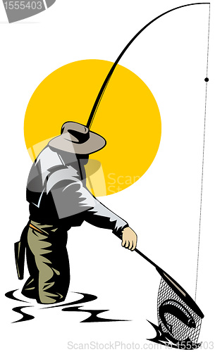 Image of fly fisherman with rod and reel