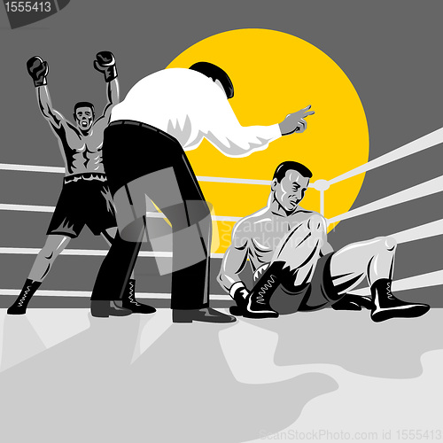 Image of boxer knockout referee counting done in retro style