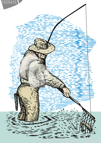 Image of fly fisherman with rod and reel