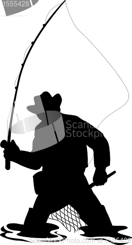 Image of fly fisherman with rod and reel