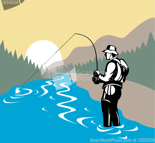 Image of fly fisherman with rod and reel