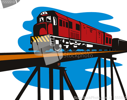 Image of diesel train locomotive bridge