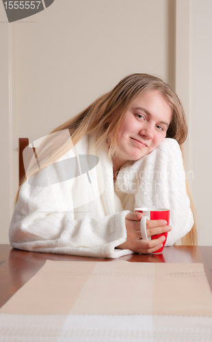 Image of young woman morning cofee