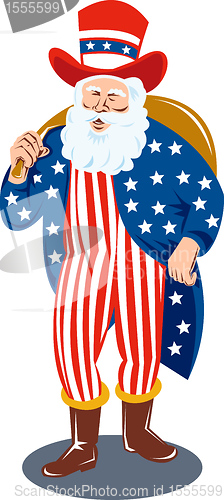 Image of Father Christmas Santa Claus dressed in American Flag stars and stripes 