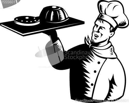 Image of chef cook done in retro woodcut