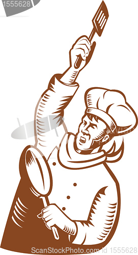 Image of chef, cook or baker done in retro woodcut