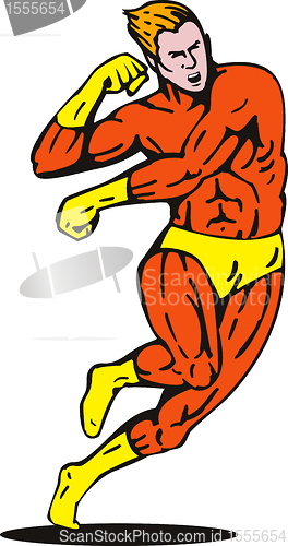 Image of cartoon super hero running punching