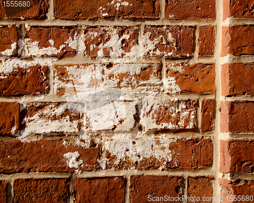 Image of Vintage dirty red brick wall background closeup 