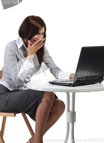 Image of Happy women sitting with computer