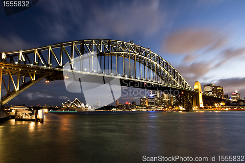 Image of Sydney Harbour Bridge and CBD at dusk